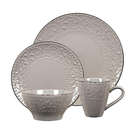 Lorren Home Trends Lorren Home Trends LH527 16 Piece Stoneware Scroll Dinnerware Set; Gray LH527